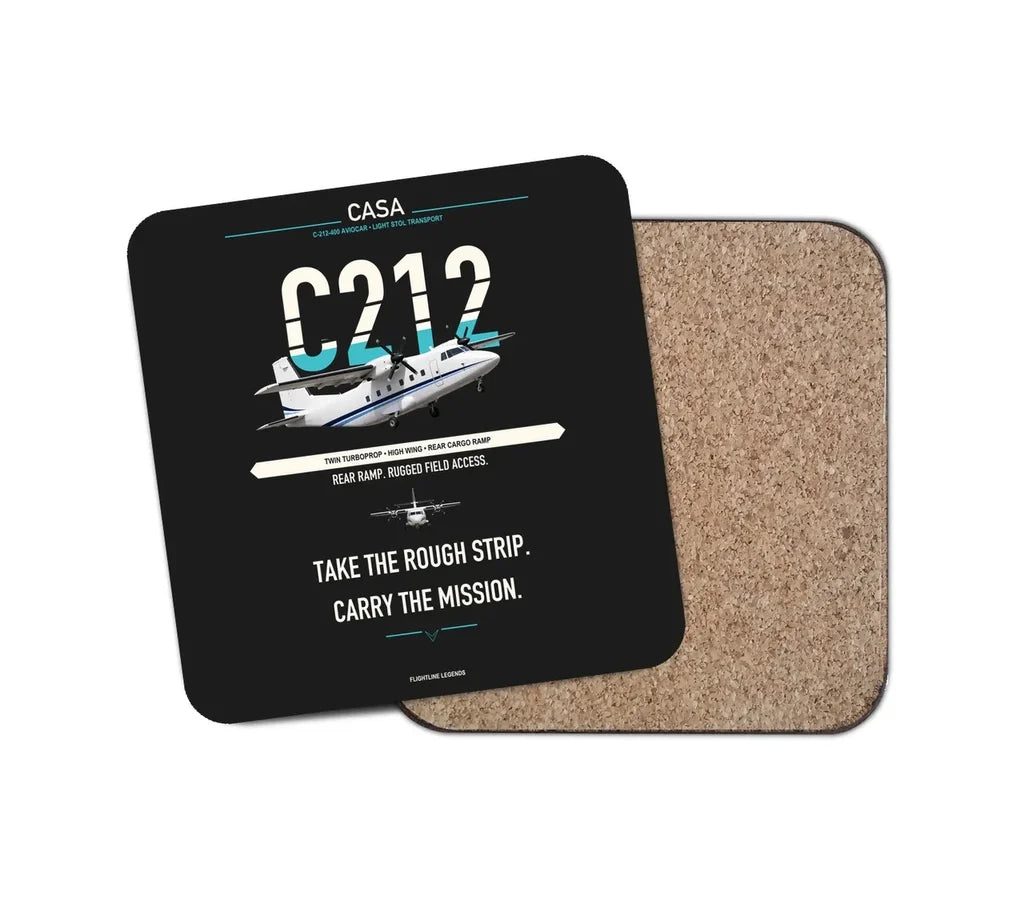 CASA C-212-400 Aviocar design on black 1 piece coaster