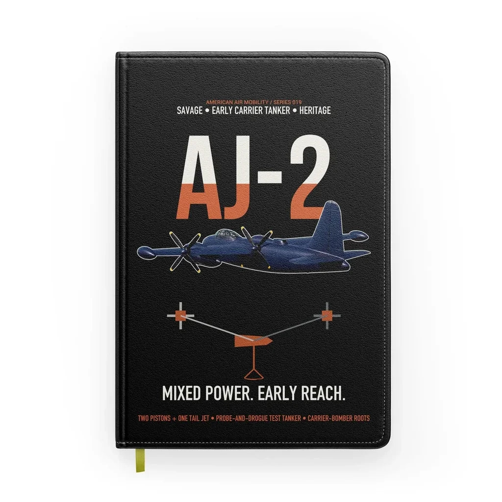 AJ-2 Savage Tanker design on black notebook