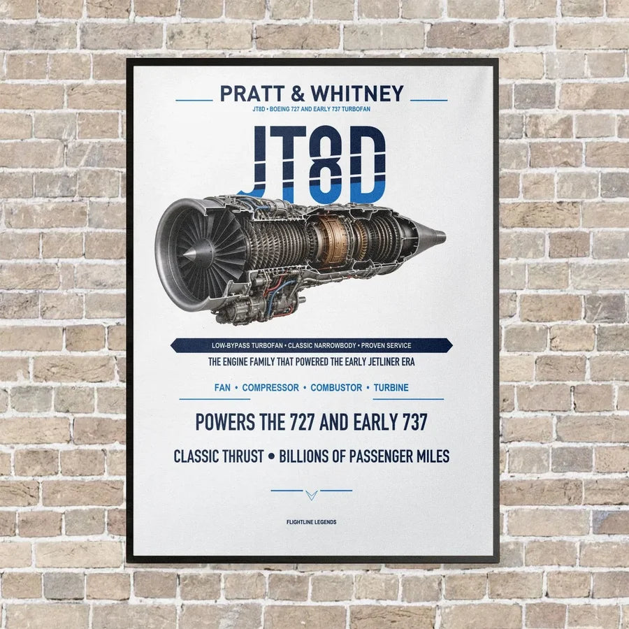 JT8D vertical canvas print - framed - white background