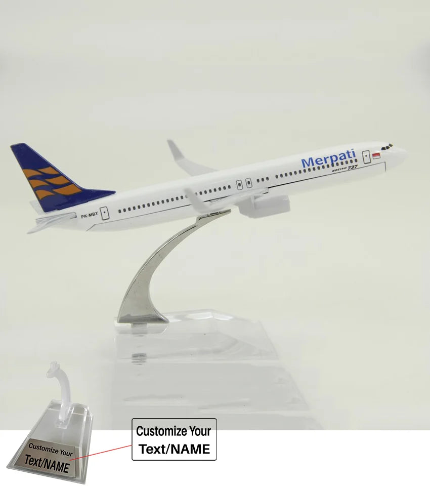 Side view of Indonesia Boeing 737 Airplane Model (16CM) aviation 16-18cm scale model aircraft in diecast metal.