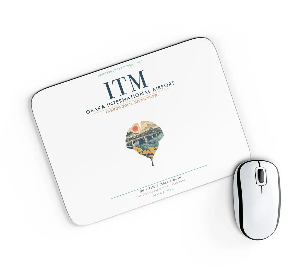 Osaka International Airport (ITM) design on white rectangle mouse pad