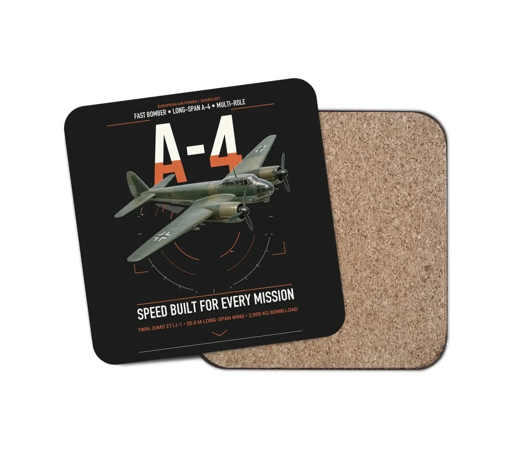 Junkers Ju 88A-4 design on black 1 piece coaster