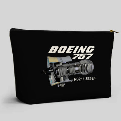 Boeing 757 & Rolls Royce Engine (RB211) aviation design zipper pouch, durable polyester construction.