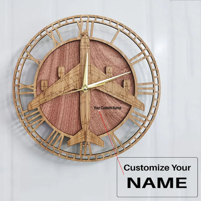 Boeing KC-135 Stratotanker aviation design on premium wood wooden wall clock.