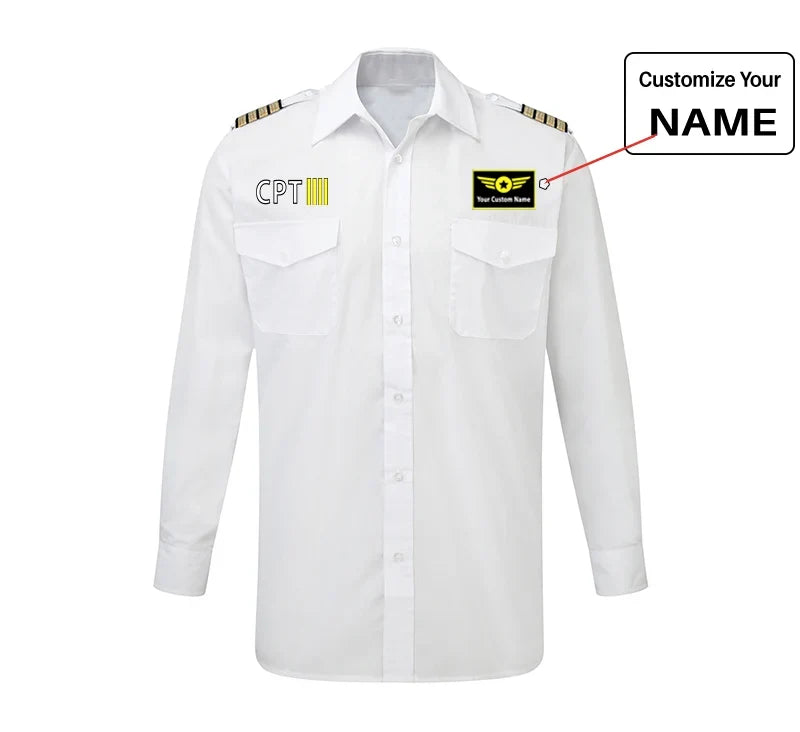 CPT & 4 Lines aviation design printed on crisp poplin cotton long-sleeve pilot shirt.