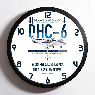 DHC-6 Twin Otter Classic 300-G design on white framed wall clock