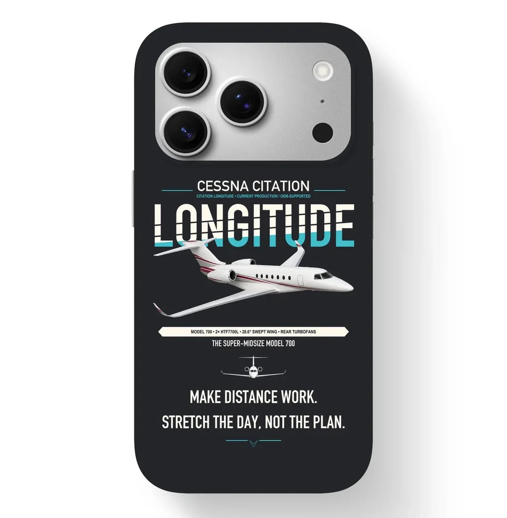 Cessna Citation Longitude design on black magsafe iphone case, for iPhone 17 Pro
