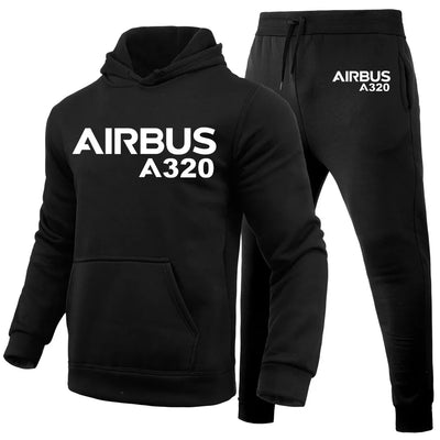 Airbus A320 & Text aviation design on soft cotton blend hoodie and sweatpants set.