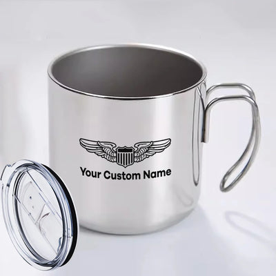 Custom Name (Military Badge) aviation design on portable mug, vacuum-insulated double-wall.