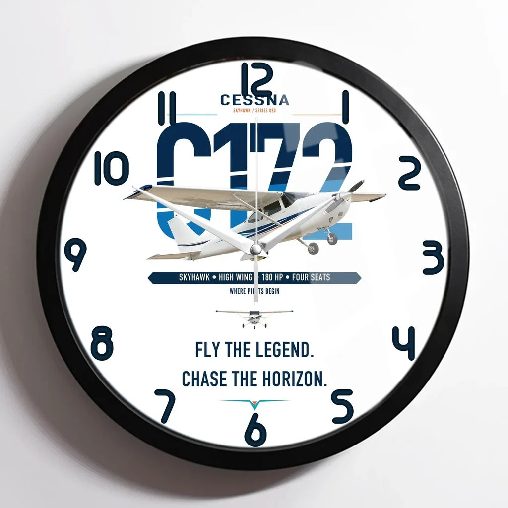 Cessna 172 Skyhawk design on white framed wall clock