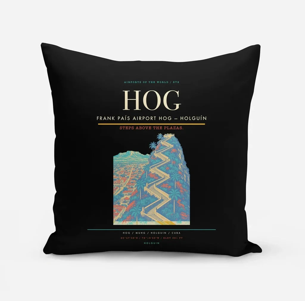 Frank País Airport (HOG) design on black pillow