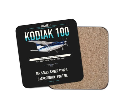 Daher Kodiak 100 Series III design on black 1 piece coaster