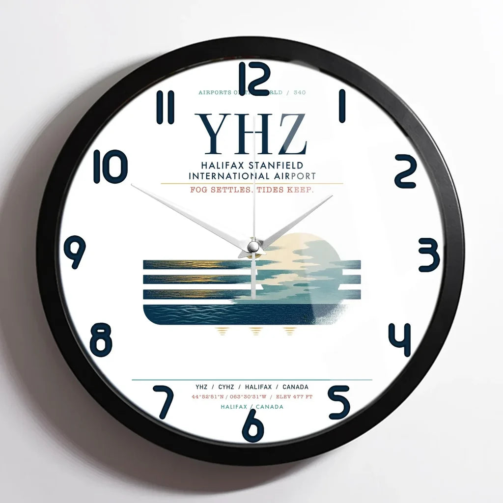 Halifax Stanfield International Airport (YHZ) design on white framed wall clock
