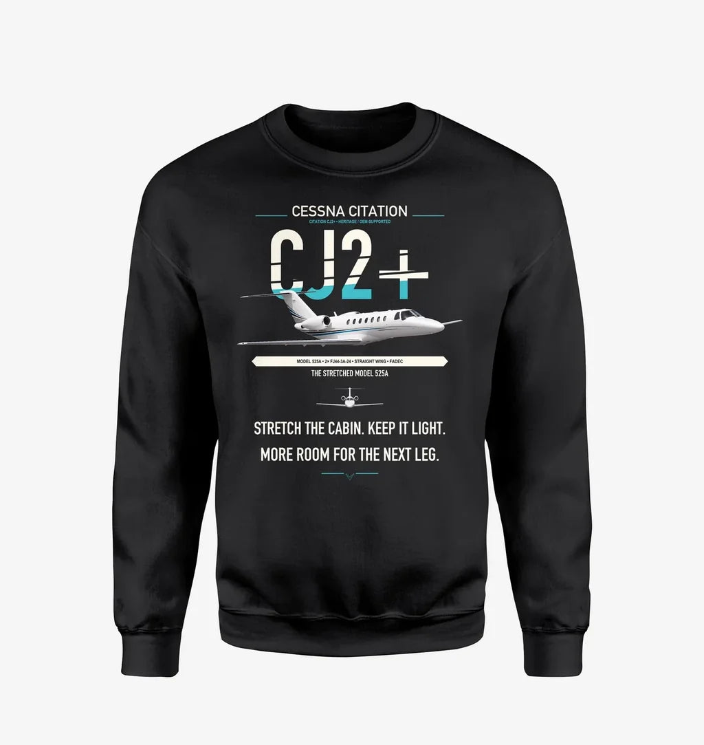 Cessna Citation CJ2+ design on black sweatshirt