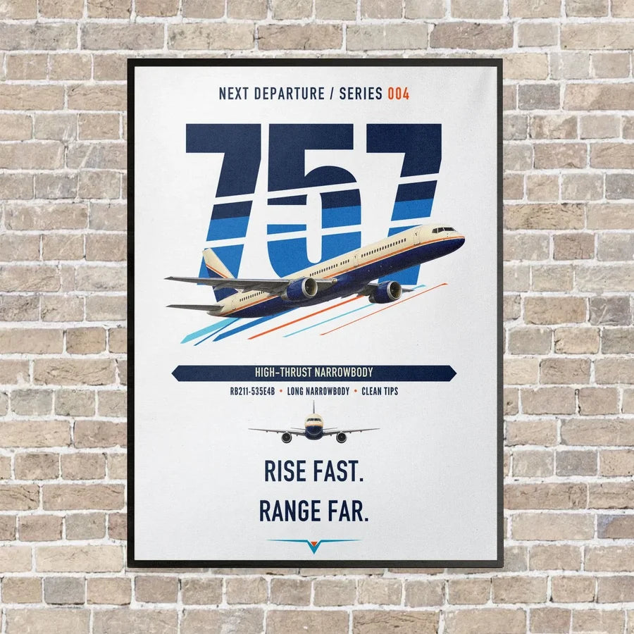 Boeing 757-200 vertical canvas print - framed - white background