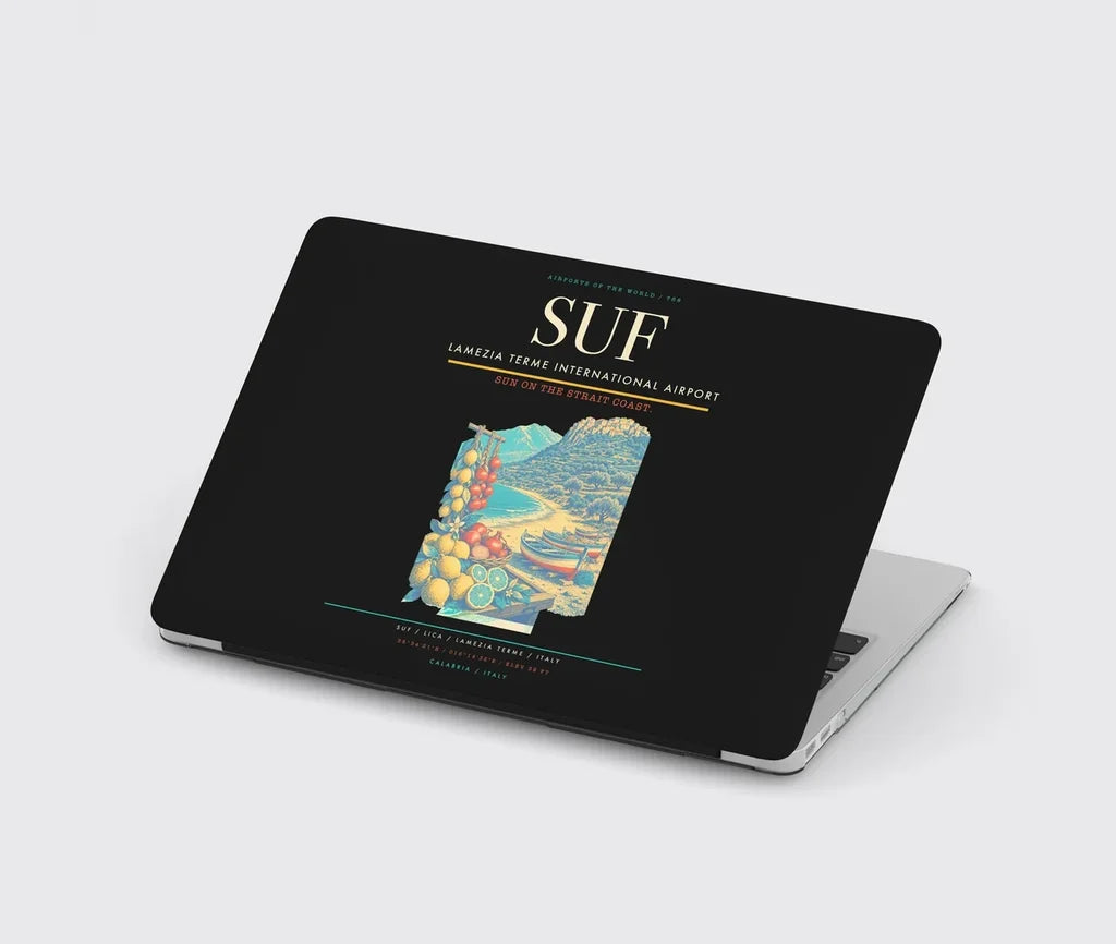Lamezia Terme International Airport (SUF) design on black MacBook case