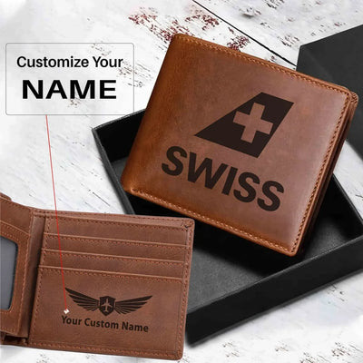 Swiss International Airlines aviation laser-engraved leather wallet in leather.
