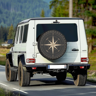 Black Vintage Style Compass Tire Cover