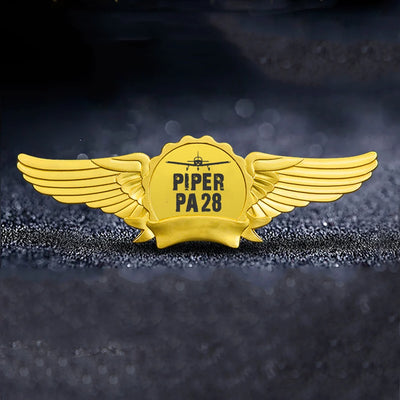 Piper PA28 & Plane aviation badge in polished metal.