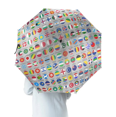 220 World's Flags aviation design on windproof polyester umbrella.
