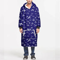 Thumbnail for Different Sizes Seamless Airplanes aviation design on soft fleece blanket hoodie.