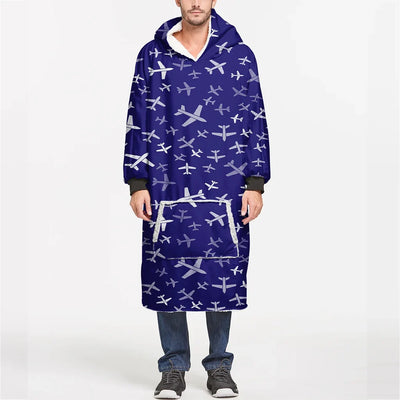 Different Sizes Seamless Airplanes aviation design on soft fleece blanket hoodie.