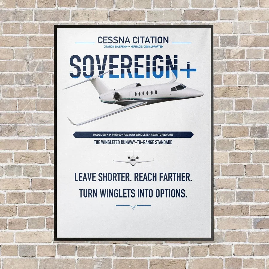 Cessna Citation Sovereign+ vertical canvas print - framed - white background