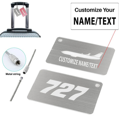 Boeing 727 Flat Text aviation aluminum airplane luggage tag in aircraft-grade aluminum.