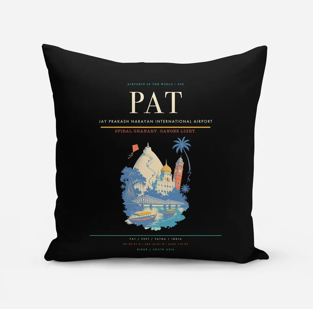 Jay Prakash Narayan International Airport (PAT) design on black pillow