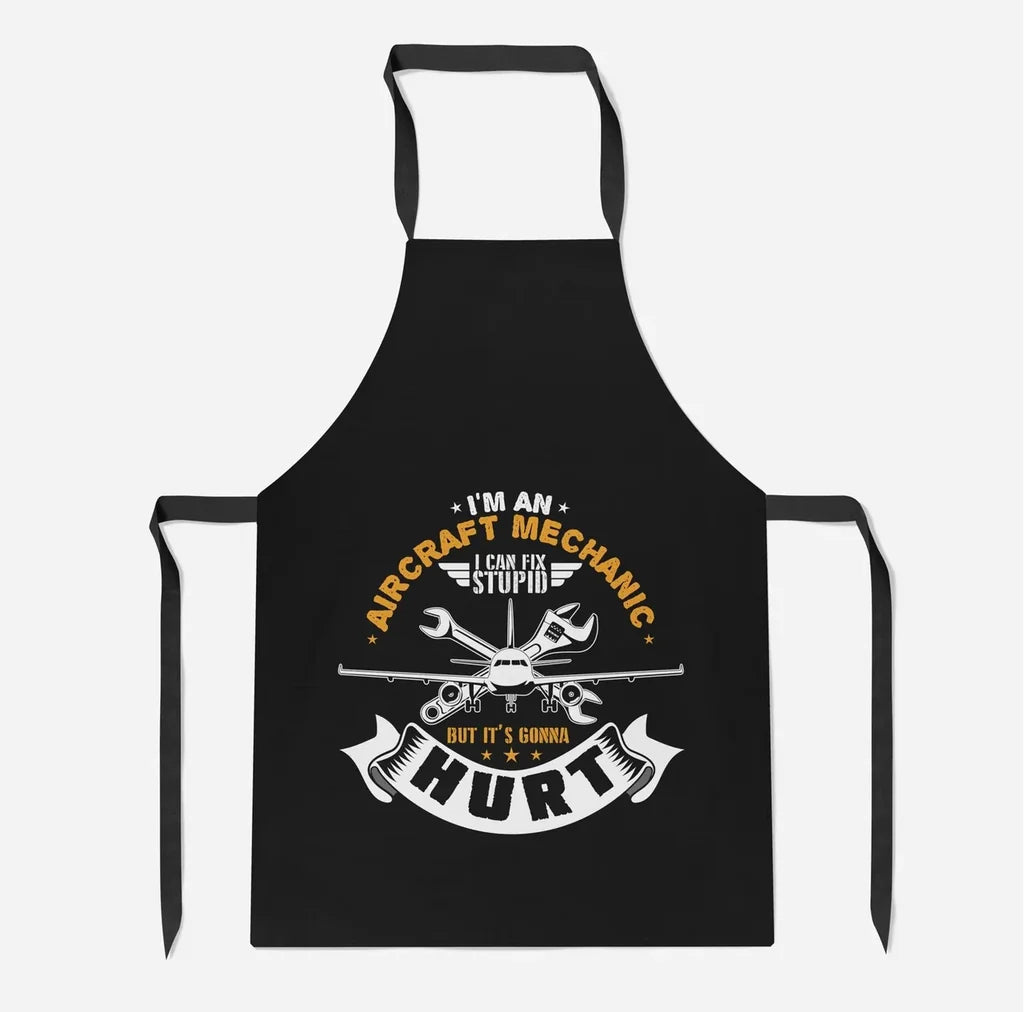 I'm an Aircraft Mechanic aviation design on durable cotton blend kitchen apron.