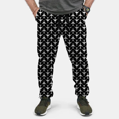 Perfectly Sized Seamless Airplanes Black aviation design on soft cotton blend 3D-printed sweatpants.