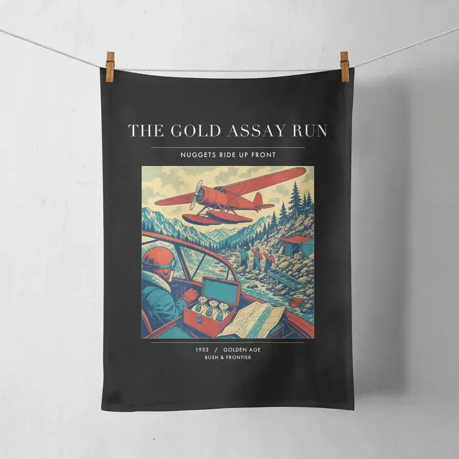 VINTAGE G4415 - The Gold Assay Run - Designed Towels design on black