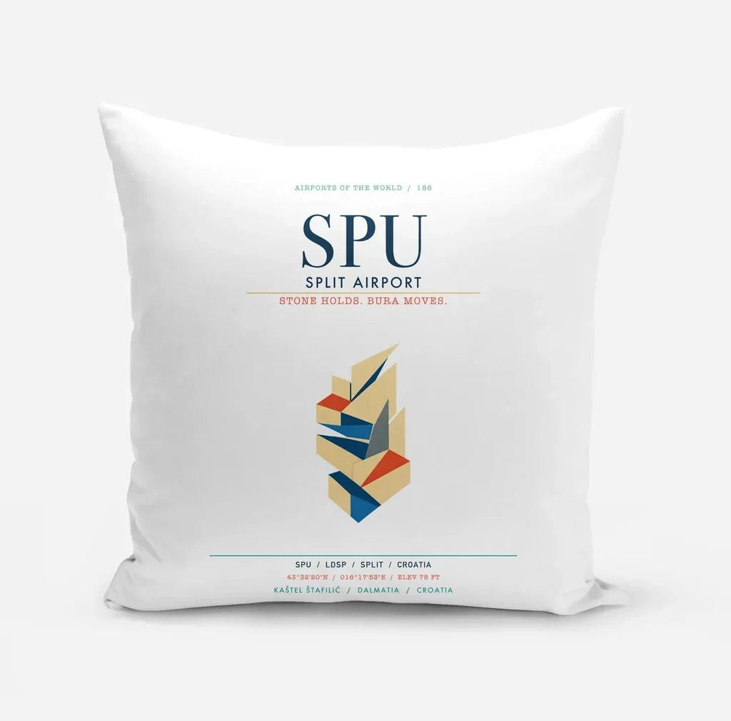 Split Airport (SPU) design on white pillow