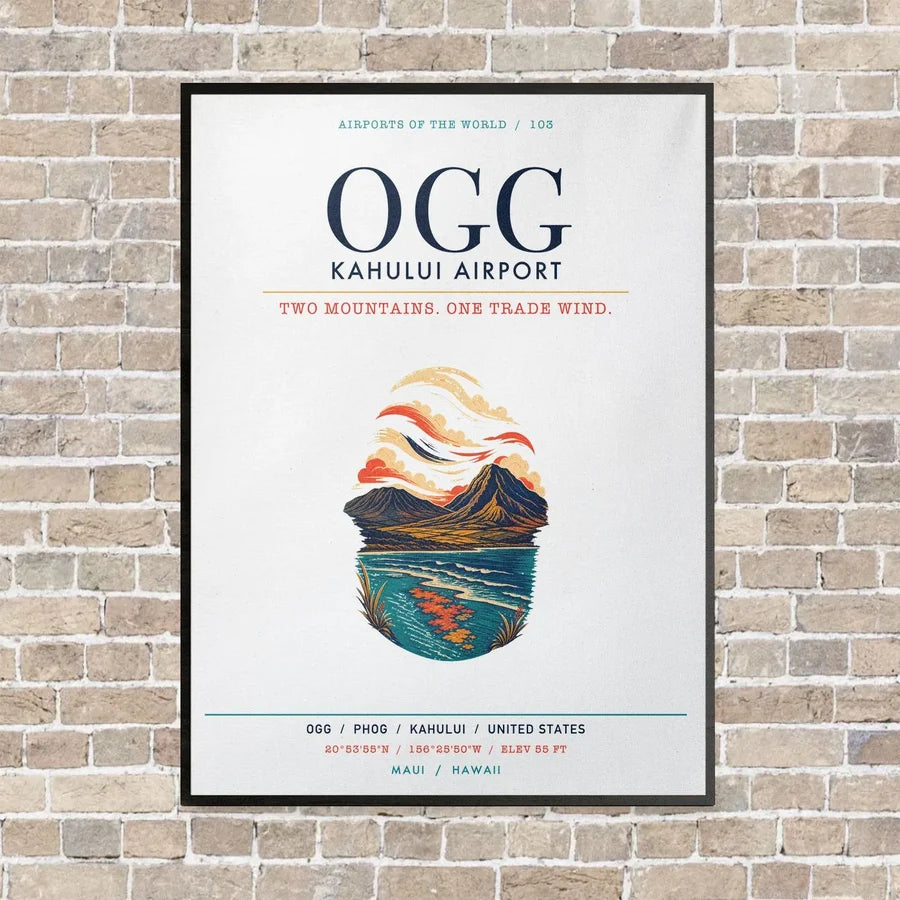 Kahului Airport OGG vertical canvas print - framed - white background