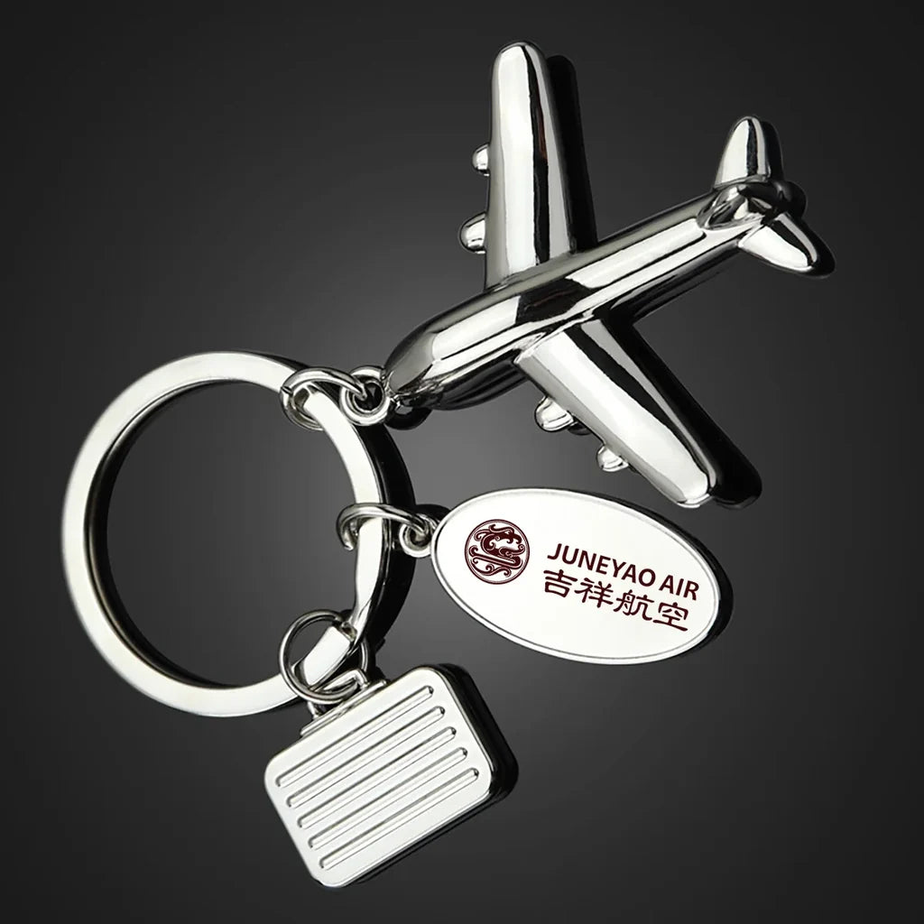 Juneyao Airlines Suitcase aviation suitcase-shape key chain, durable metal alloy.