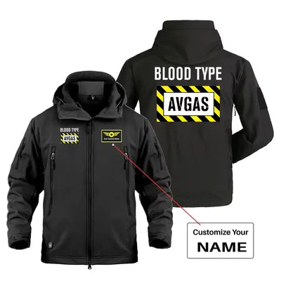 Blood Type AVGAS Military Jackets (Customizable) aviation design printed on heavy cotton shell with field-style pockets milit.