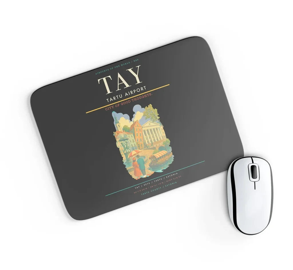 Tartu Airport (TAY) design on black rectangle mouse pad
