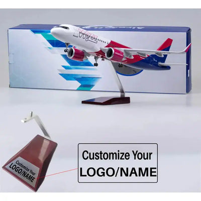 Side view of Wizz Air Airbus A320Neo Airplane Model (47CM) aviation LED model airplane in diecast metal with LED lighting.