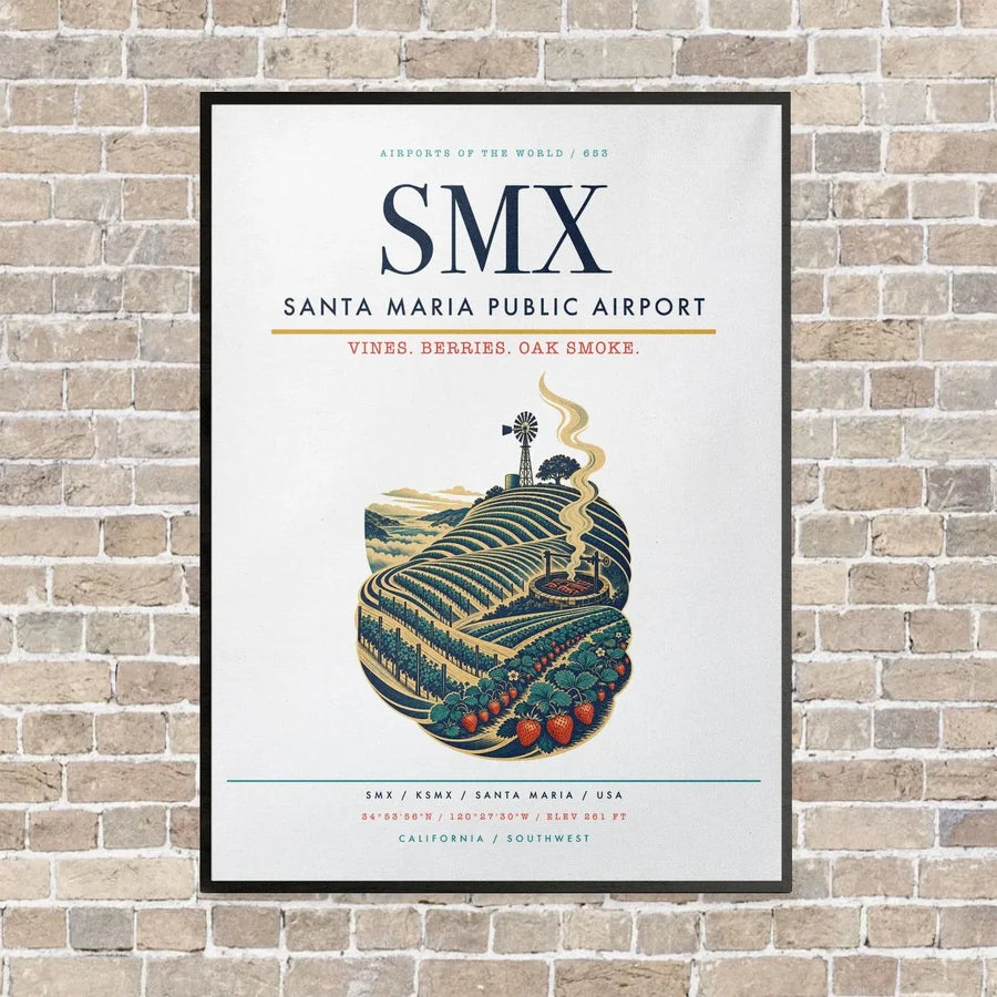Santa Maria Public Airport SMX vertical canvas print - framed - white background