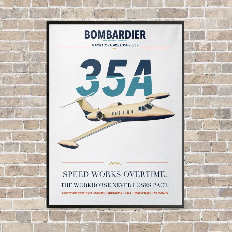 Bombardier Learjet 35A vertical canvas print - framed - white background