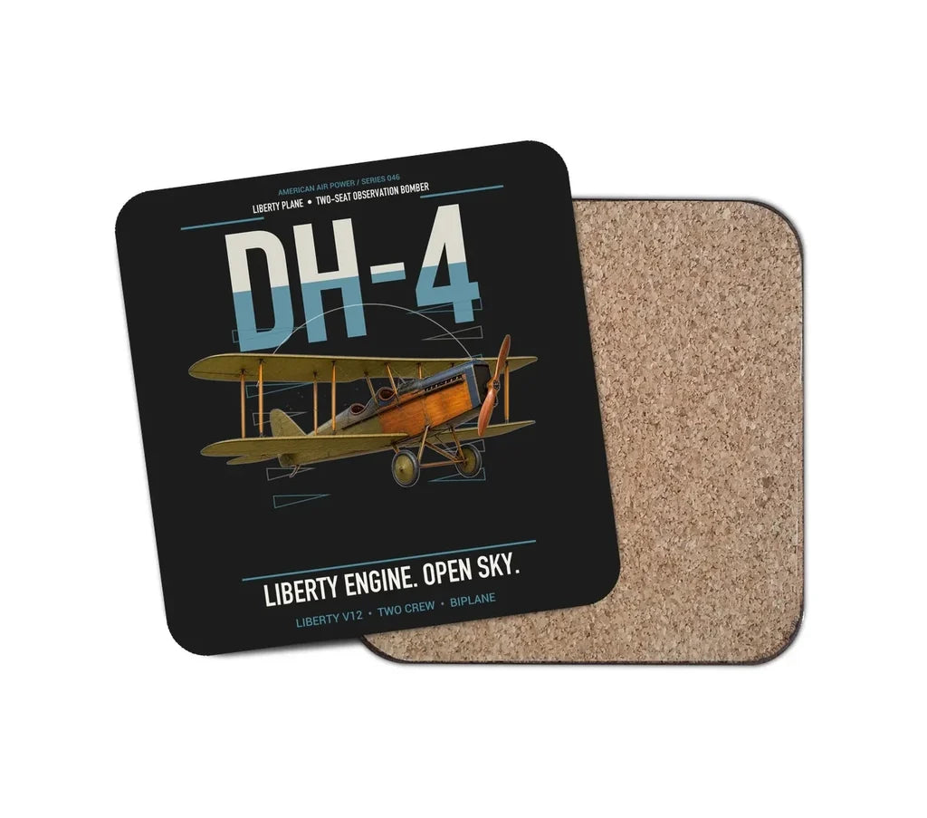 Airco DH-4 Liberty Plane design on black 1 piece coaster