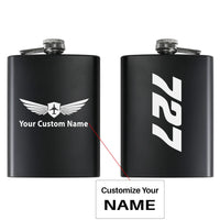Thumbnail for Boeing 727 Text aviation design on stainless hip flask, compact pocket-size flask.