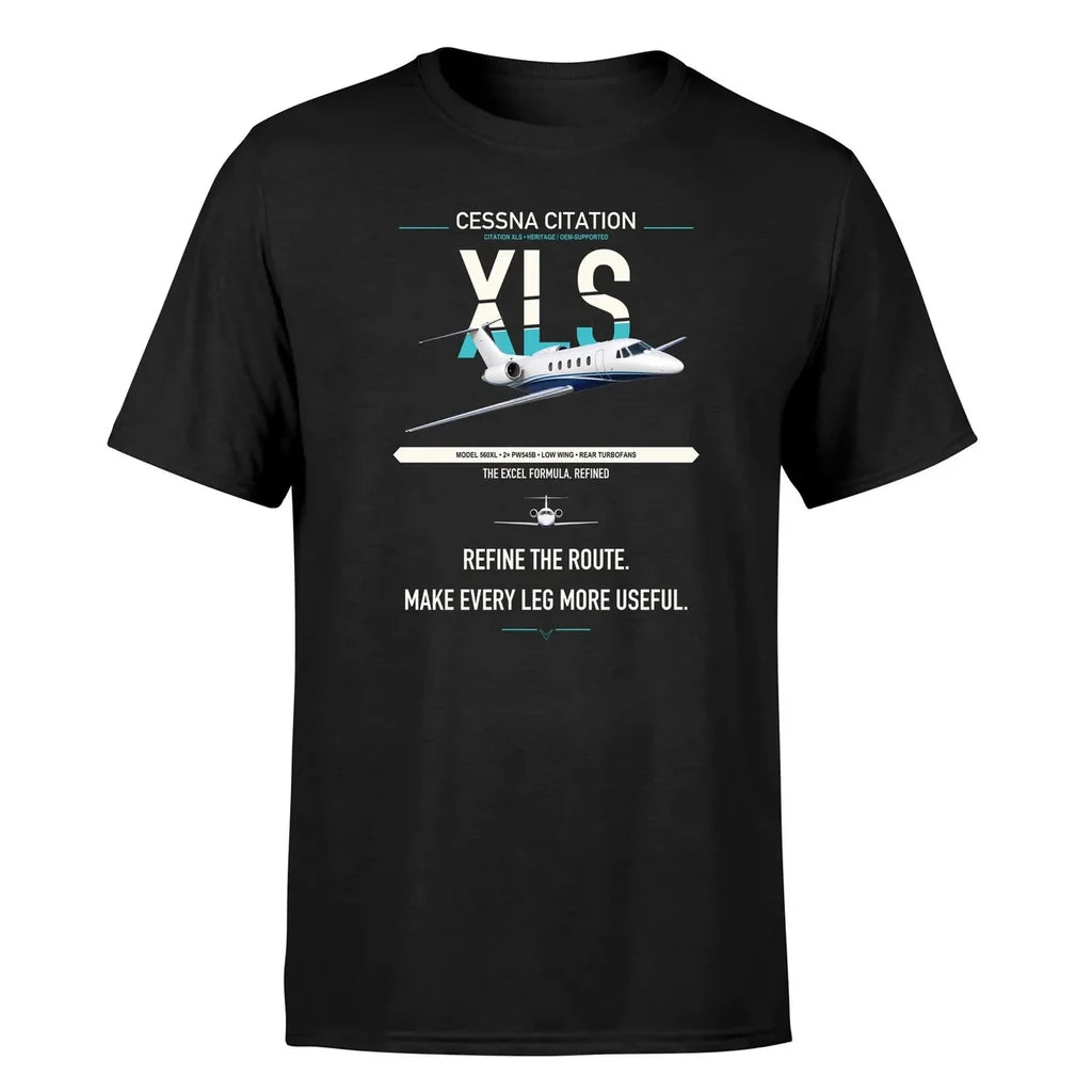Cessna Citation XLS design on black double-side t-shirt, single-side print