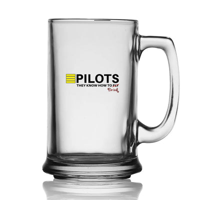 Pilots They Know How To Drink Beer Glass with Holder aviation design on beer glass with holder, glass plus matching coaster holder.
