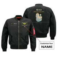 Thumbnail for Modesto City-County Airport (MOD) design on black bomber jacket with custom name patch