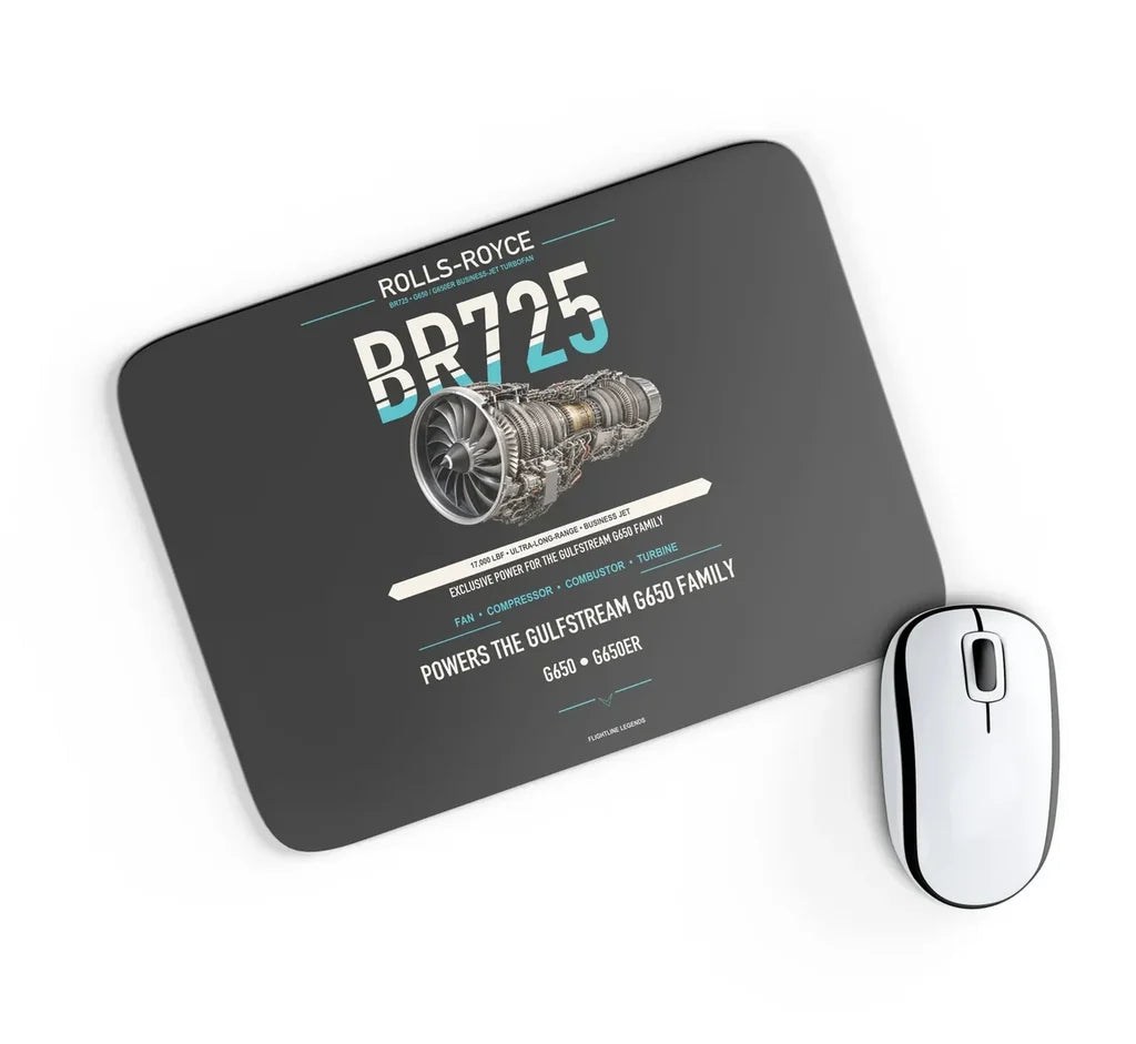 BR725 design on black rectangle mouse pad