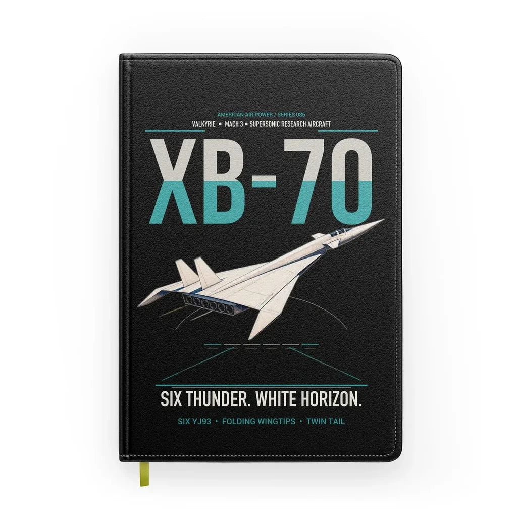 XB-70A Valkyrie design on black notebook
