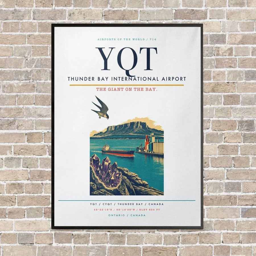 Thunder Bay International Airport YQT vertical canvas print - framed - white background