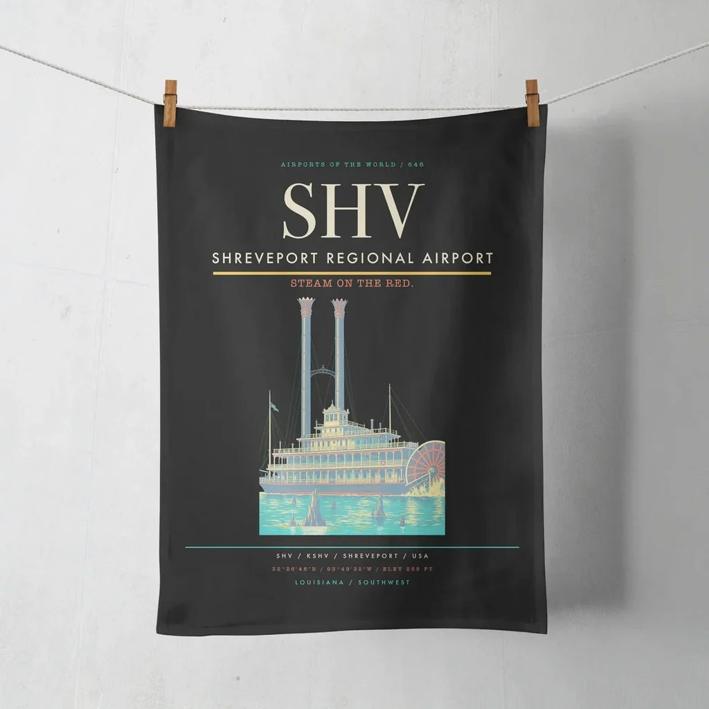 Shreveport Regional Airport (SHV) design on black towel