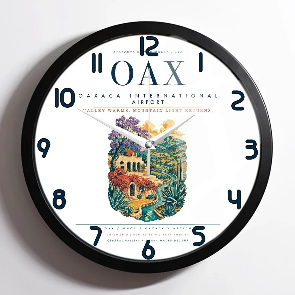 Oaxaca International Airport (OAX) design on white framed wall clock